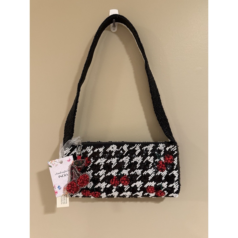 New Release - RARE -Handcrafted in India Black Cherry Beaded Bag Viral TikTok